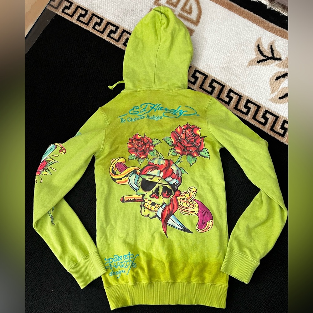 Women’s Vintage Size XS Ed Hardy Zip Up Hoodie - Green NWT - Picture 4 of 4